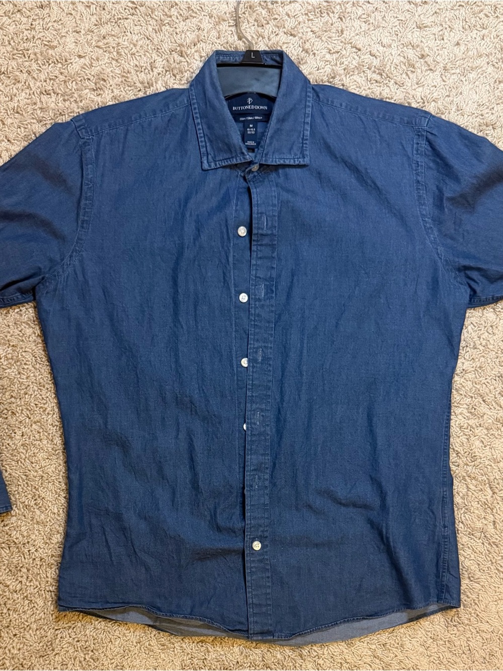 Indigo Denim Blue Long-Sleeve Button-Down Shirt/ 100% Cotton | 15.5